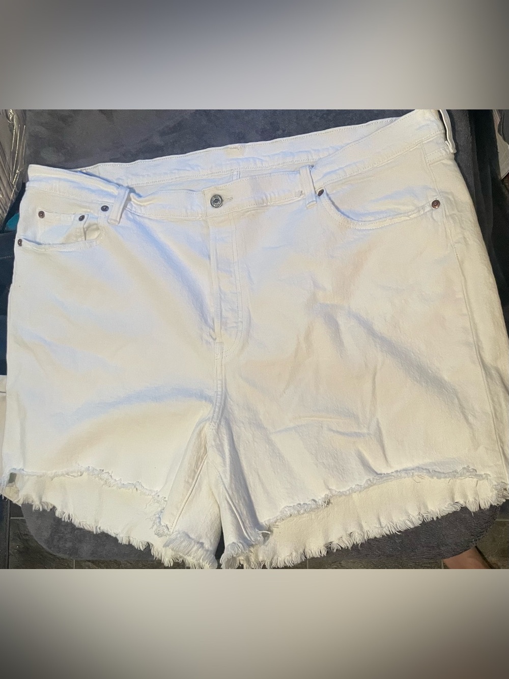 Levi's 501 Original High Rise Denim Shorts White Plus Size 24W Frayed